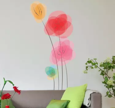 Vinilo pared salón flor amapolas de colores - TenVinilo