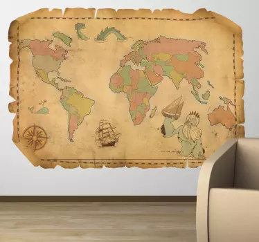 Vinilo decorativo antiguo plano mundo - TenVinilo