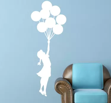 Vinilo pared salón Banksy niña globos monocolor - TenVinilo