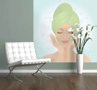 Vinilo decorativo belleza facial con fondo gotas - TenVinilo