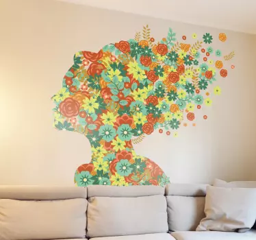 Vinilo decorativo cabellera floral - TenVinilo