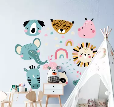 Vinilo decorativo cartoon Animalitos estilo nórdico - TenVinilo