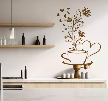 Vinilo cocina café con flores - TenVinilo