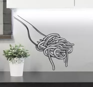 Vinilo decorativo cocina Estilo de grabado de tenedor de espaguet - TenVinilo
