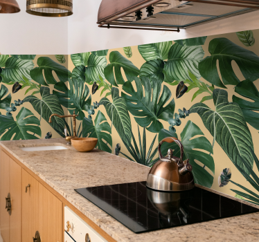 Vinilo cocina patrón de plantas tropicales - TenVinilo