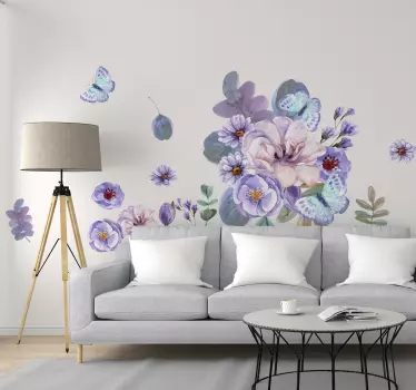 Vinilo decorativo conjunto de flores tono acuarela - TenVinilo