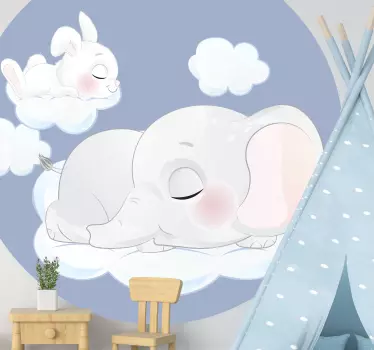 Vinilo decorativo cuento infantil Elefante y conejo durmiendo - TenVinilo