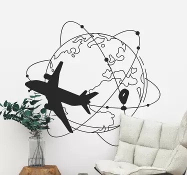 Vinilo decorativo de viajes de planeta y avión - TenVinilo