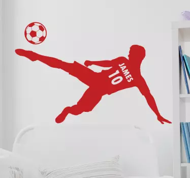 Vinilo habitación juvenil fútbol jugador chutando con nombre - TenVinilo