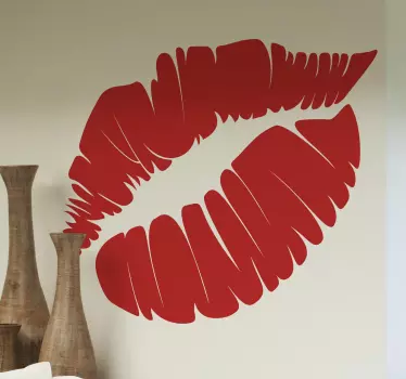 Vinilo pared dormitorio huella labios - TenVinilo