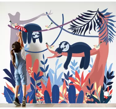 Vinilo decorativo ilustración Animales durmiendo en el bosque - TenVinilo