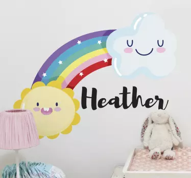 Vinilo decorativo ilustración Arcoiris nubes brillantes y sol - TenVinilo
