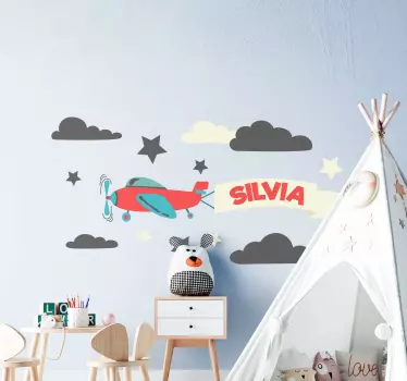Vinilo decorativo ilustración Aviones con nombre y estrellas. - TenVinilo