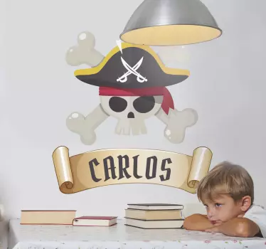 Vinilo decorativo ilustración Calavera pirata con texto - TenVinilo