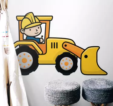 Vinilo decorativo ilustración Excavadora de dibujos animados trab - TenVinilo