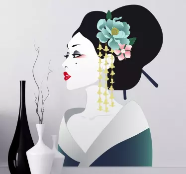 Vinilo decorativo ilustración Geisha Japón - TenVinilo