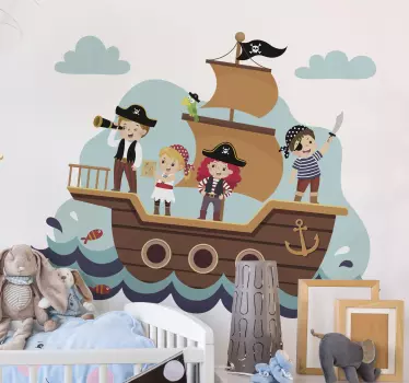 Vinilo decorativo ilustración Niños piratas - TenVinilo
