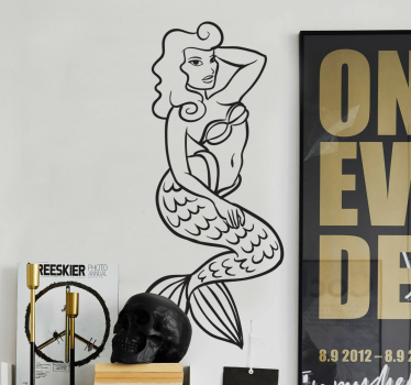 Vinilo decorativo ilustración sirena tattoo - TenVinilo
