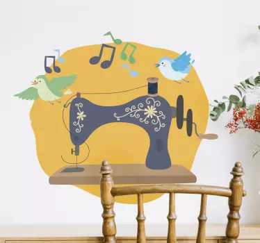 Vinilo decorativo de máquina de coser con pájaros - TenVinilo
