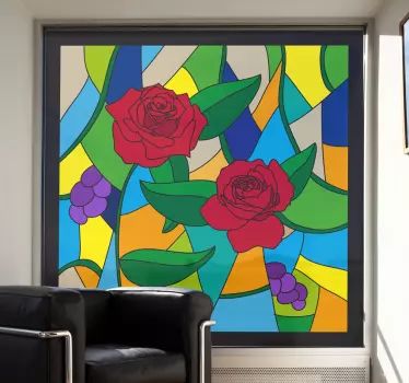 Vinilo decorativo mosaico vidriera rosas - TenVinilo