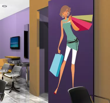 Vinilo decorativo mujer con bolsas - TenVinilo