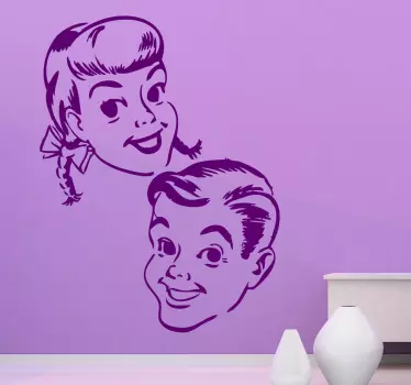 Vinilo decorativo niño y niña retro - TenVinilo