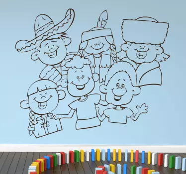 Vinilo decorativo niños etnias - TenVinilo