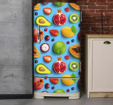 Vinilo decorativo para heladera de frutas azul - TenVinilo