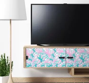 Vinilo decorativo para muebles hojas azules y lila - TenVinilo