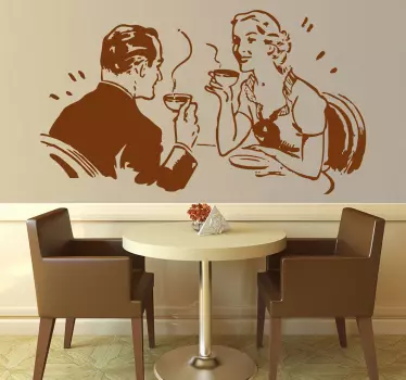 Vinilo decorativo pareja tomando café - TenVinilo