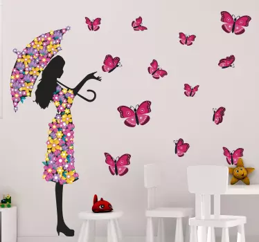 Vinilo decorativo persona Niña mariposa - TenVinilo