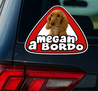 Vinilo decorativo personalizable aviso perro a bordo - TenVinilo