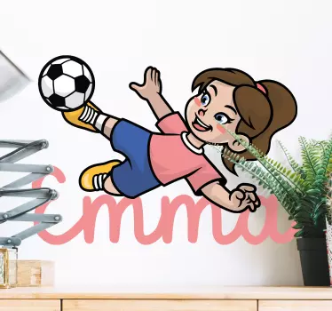 Vinilo decorativo personalizable Chica futbolista con nombre - TenVinilo