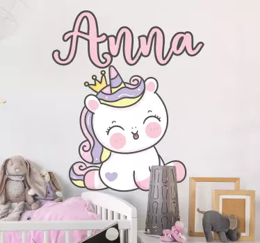 Vinilo decorativo personalizable Lindo bebé unicornio - TenVinilo