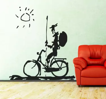 Vinilo pared salón Quijote con bicicleta - TenVinilo