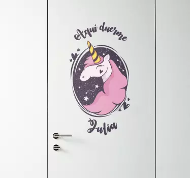 Vinilo para puerta unicornio con nombre - TenVinilo