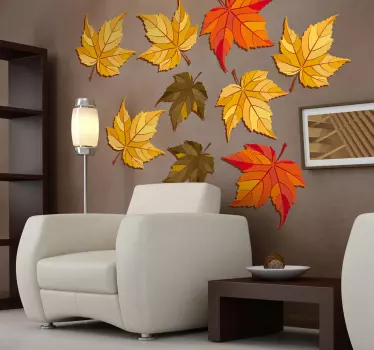 Vinilo pared salón hojas otoño - TenVinilo