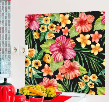 Vinilo flores tropicales sala de estar decoración - TenVinilo