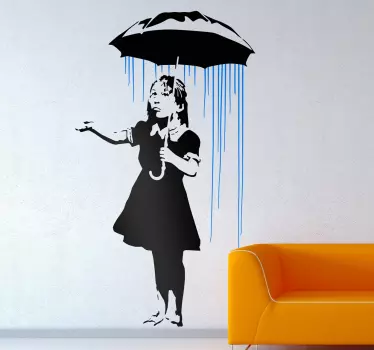 Vinilo graffiti Banksy niña bajo la lluvia - TenVinilo