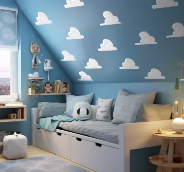 Vinilo dormitorio infantil habitación de andy conjunto de nubes - TenVinilo