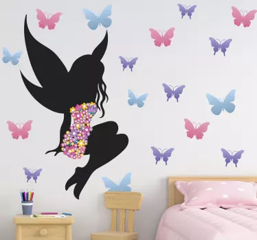 Vinilo decorativo hada rodeada de mariposas - TenVinilo