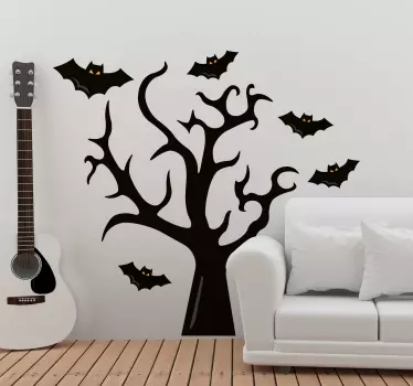 Vinilo Halloween árbol y murciélagos - TenVinilo