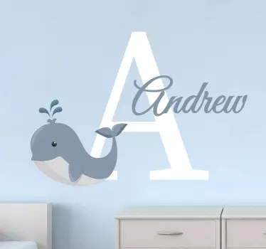 Vinilo infantil de animales ballena con nombre  - TenVinilo