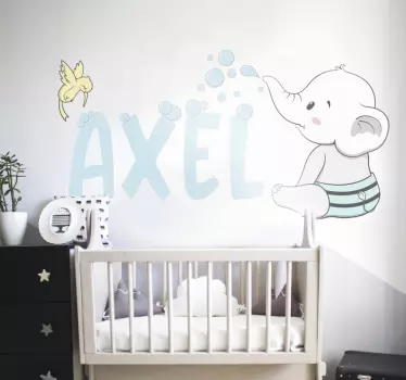 Vinilo infantil dibujo de elefante bebé con nombre - TenVinilo