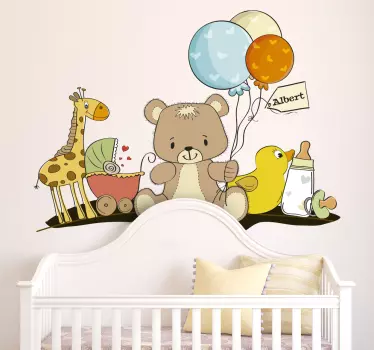 Vinilo infantil con nombre accesorios bebé - TenVinilo