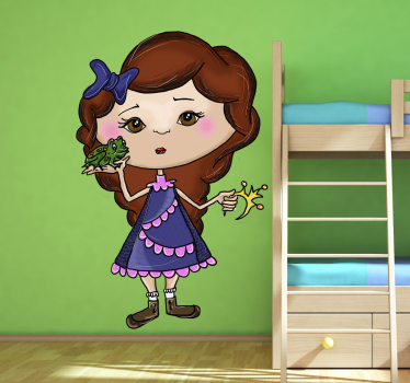 Vinilo infantil niña con rana - TenVinilo