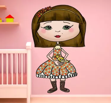 Vinilo infantil niña vestido pájaro - TenVinilo