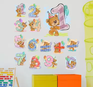 Vinilo infantil números osos - TenVinilo