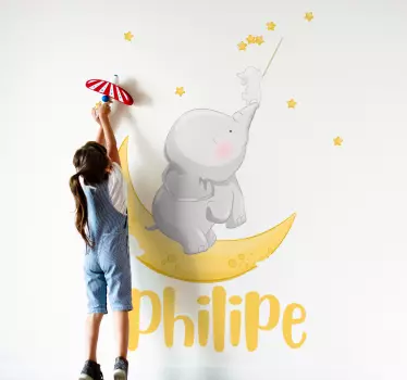 Vinilo infantil para pared aventura del elefante en la luna - TenVinilo