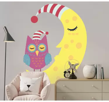 Vinilo infantil para pared búho dormilón luna - TenVinilo